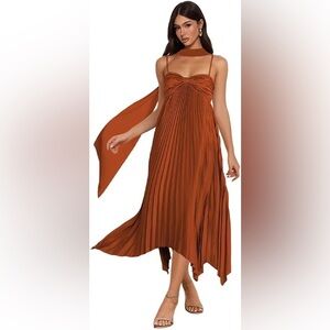 Elegant Copper Pleated Dress